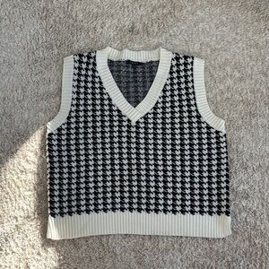 Classic Black and White Houndstooth V-Neck Sweater Vest